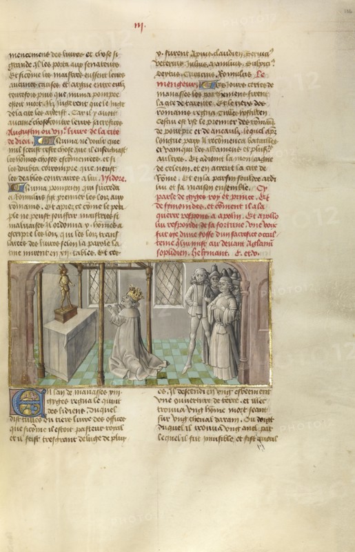 Simonides Consulting the Oracle of Apollo; Ghent, Belgium; about 1475; Tempera colors, gold leaf, and gold paint on parchment