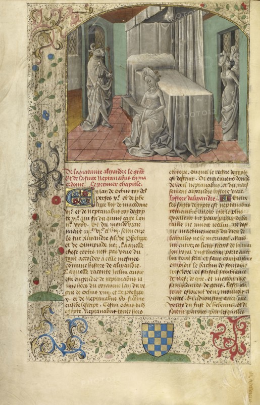 The Conception of Alexander the Great; Ghent, Belgium; about 1475; Tempera colors, gold leaf, and gold paint on parchment; Leaf