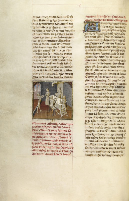 The Feast of Darius in Honor of Alexander the Great; Ghent, Belgium; about 1475; Tempera colors, gold leaf, and gold paint