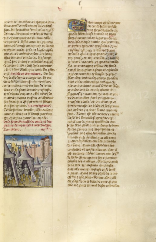 The Encampment before the Town of Messina; Ghent, Belgium; about 1475; Tempera colors, gold leaf, and gold paint on parchment