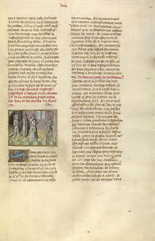 Jews at the Tomb; Ghent, Belgium; about 1475; Tempera colors, gold leaf, and gold paint on parchment; Leaf: 43.8 x 30.5 cm