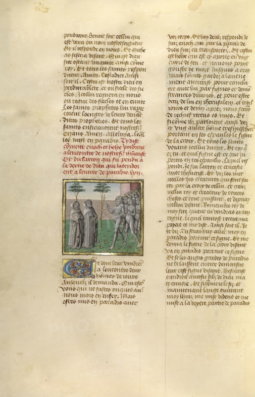 Henoch and Elijah Emerging from Hell; Ghent, Belgium; about 1475; Tempera colors, gold leaf, and gold paint on parchment; Leaf