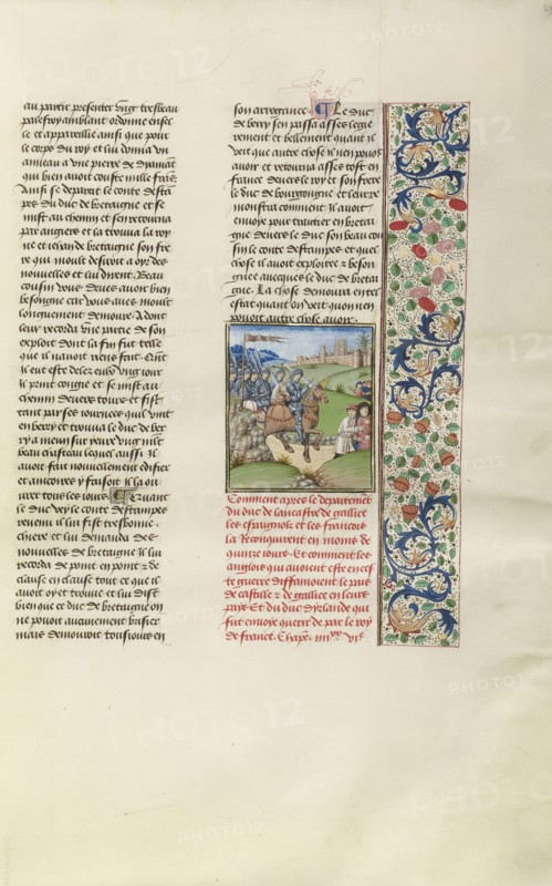 The Spanish and French Capturing Lands in Galicia; Bruges, Belgium; about 1480 - 1483; Tempera colors, gold leaf, gold paint