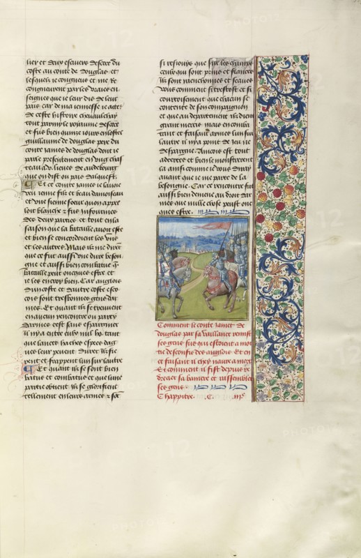 James Douglas and Henry Percy Facing Each Other; Bruges, Belgium; about 1480 - 1483; Tempera colors, gold leaf, gold paint