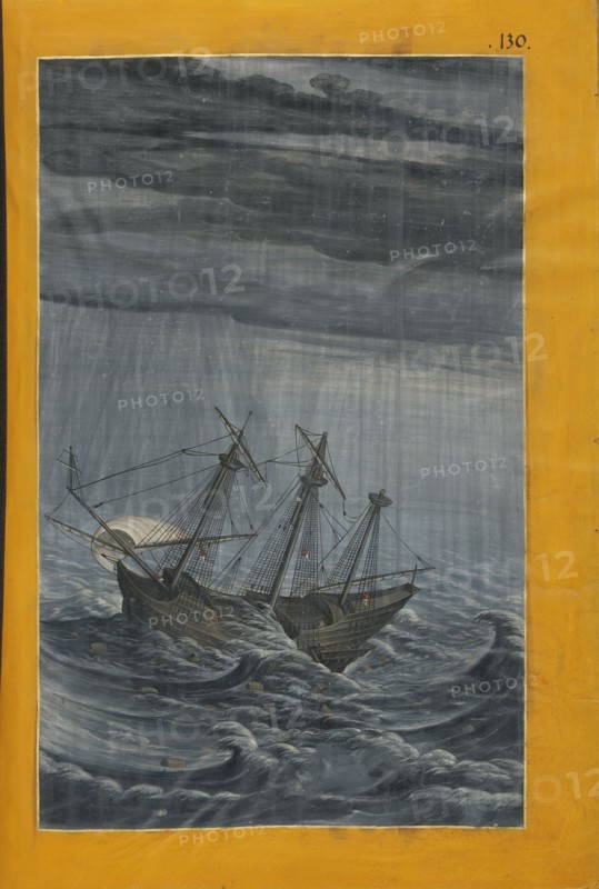 A Ship in a Stormy Sea; Georg Strauch, German, 1613 - 1675, Nuremberg, Germany; about 1626 - 1711; Tempera colors with gold