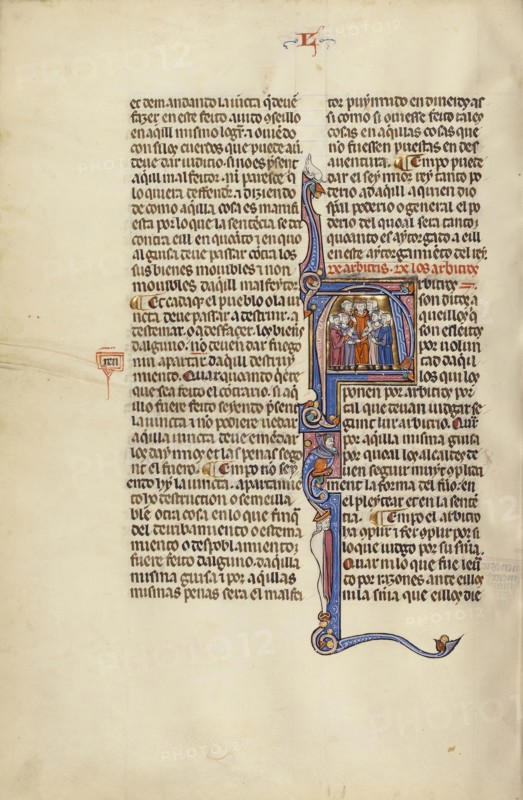 Initial A: A Judge Speaking to Two Groups; Unknown, Michael Lupi de Çandiu, Spanish, active Pamplona, Spain 1297 - 1305