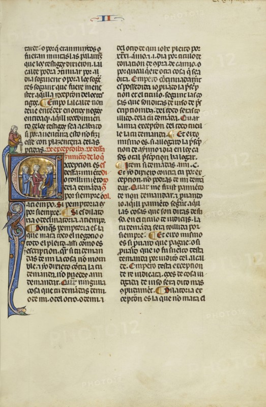 Initial E: Two Attorneys before a Judge; Unknown, Michael Lupi de Çandiu, Spanish, active Pamplona, Spain 1297 - 1305
