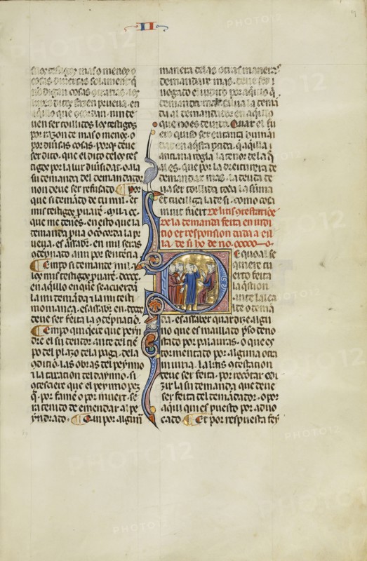 Initial D: Three Men Disputing before a Judge; Unknown, Michael Lupi de Çandiu, Spanish, active Pamplona, Spain 1297 - 1305
