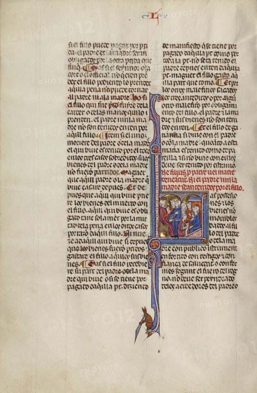 Initial L: A Judge and Two Men and A Couple before a Notary; Unknown, Michael Lupi de Çandiu, Spanish, active Pamplona, Spain