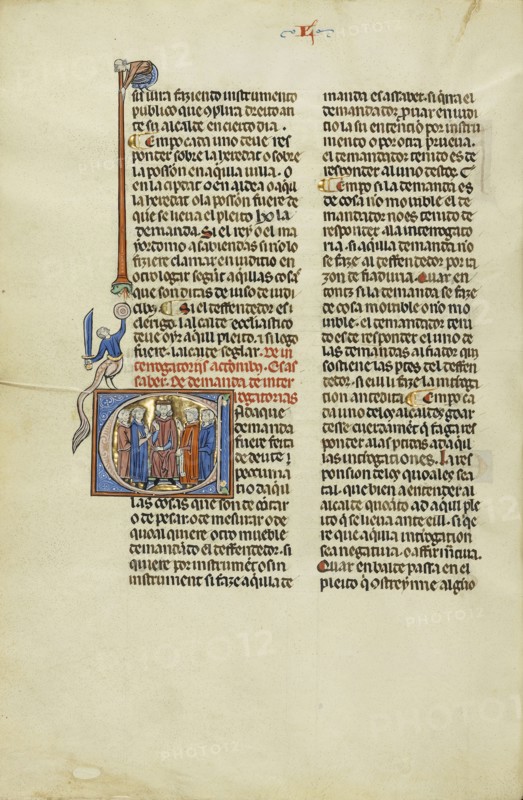 Initial C: Two Attorneys and Clients before a Judge; Unknown, Michael Lupi de Çandiu, Spanish, active Pamplona, Spain 1297