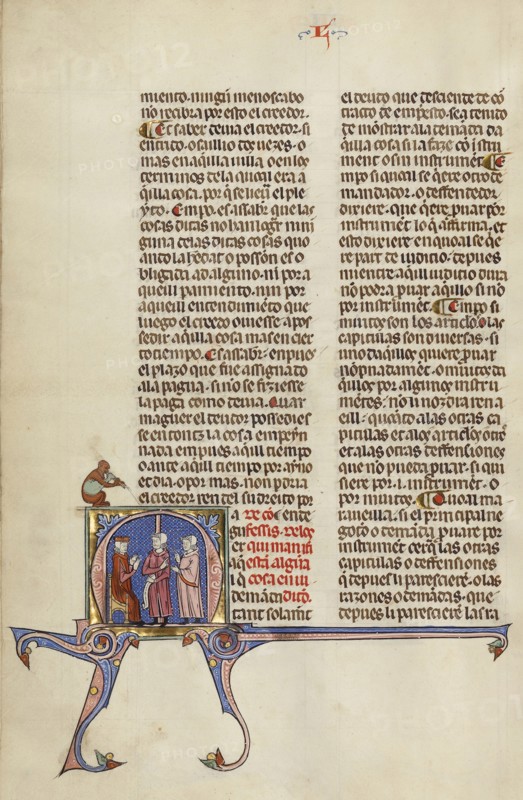Initial M: Two Men before a Judge; Unknown, Michael Lupi de Çandiu, Spanish, active Pamplona, Spain 1297 - 1305, Northeastern