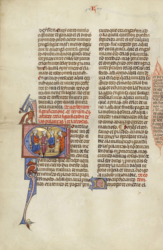 Initial C: Three Men, One Treading Grapes, before a King; Unknown, Michael Lupi de Çandiu, Spanish, active Pamplona, Spain 1297