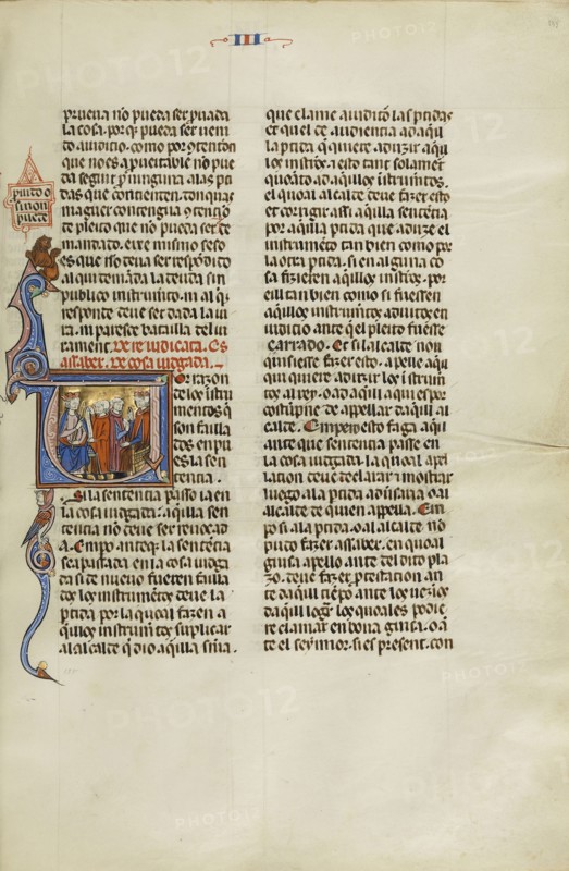 Initial P: A King and a Judge Speaking to Two Men; Unknown, Michael Lupi de Çandiu, Spanish, active Pamplona, Spain 1297 - 1305