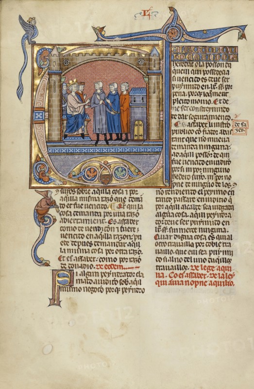 Initial D: Three Men before a Judge; Unknown, Michael Lupi de Çandiu, Spanish, active Pamplona, Spain 1297 - 1305, Northeastern