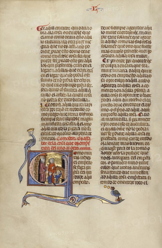 Initial C: A Man Greeting another Man with Two Sons and a Horse; Unknown, Michael Lupi de Çandiu, Spanish, active Pamplona