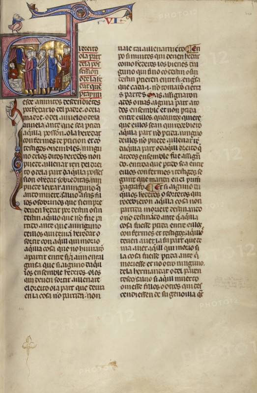 Initial E: Four Men before a Man Sitting at a Table while Another Man Stands before a Judge; Unknown, Michael Lupi de Çandiu