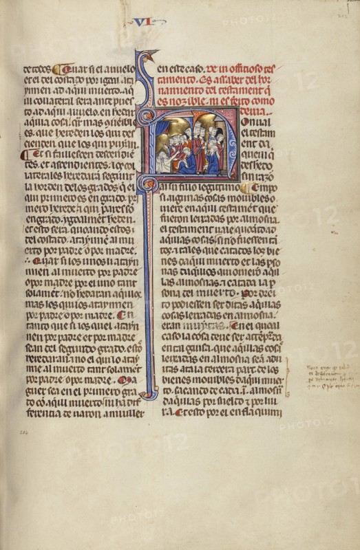 Initial N: A Man Dictating his Testament to a Notary and Supplicants before a Group of Men; Unknown, Michael Lupi de Çandiu