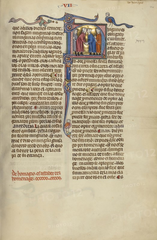 Initial N: Two Men Shaking Hands and Kissing; Unknown, Michael Lupi de Çandiu, Spanish, active Pamplona, Spain 1297 - 1305