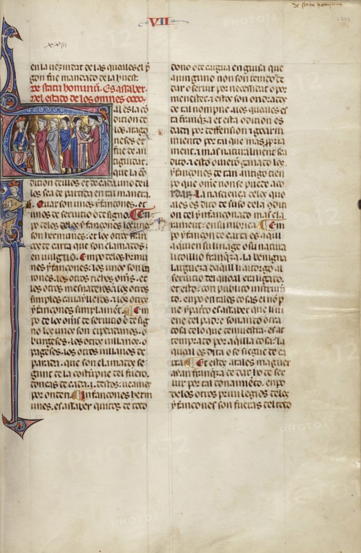 Initial T: Clerics, Nobles, and Peasants Standing before a King; Unknown, Michael Lupi de Çandiu, Spanish, active Pamplona