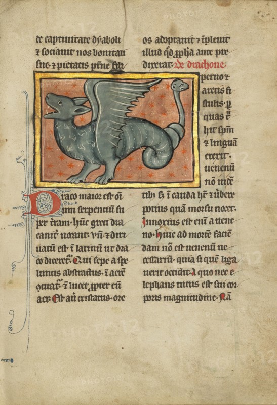 A Winged Dragon; Thérouanne ?, France, formerly Flanders, fourth quarter of 13th century, after 1277, Tempera colors, pen