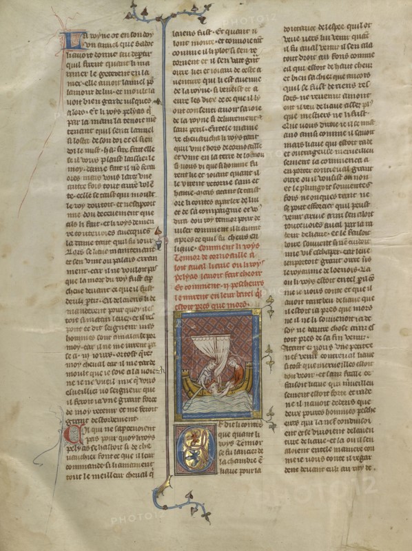 King Tanor Rescued from the Sea; Paris, France; about 1320 - 1340; Tempera colors, gold paint, and silver and gold leaf