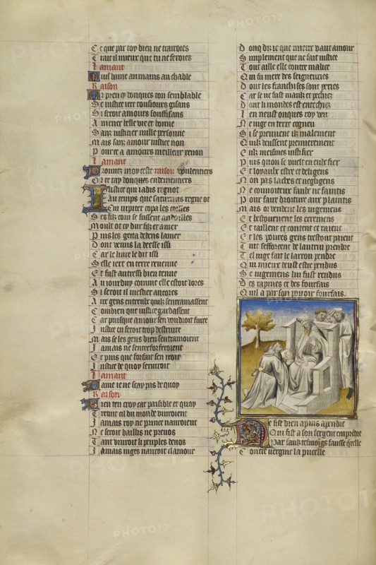 Virginius Kneeling with the Severed Head of his Daughter Virginia before the Judge Appius; Paris, France; about 1405; Tempera