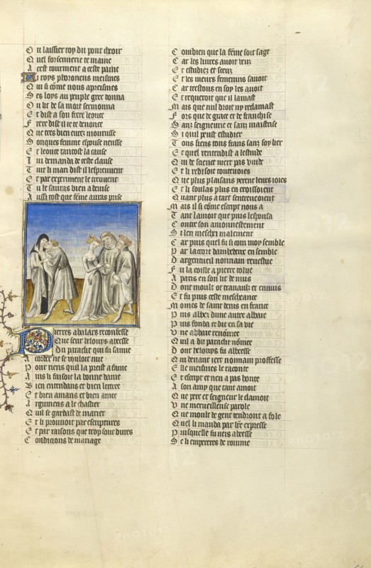 Abelard Embracing Heloise; Paris, France; about 1405; Tempera colors, gold leaf, and ink on parchment bound between pasteboard