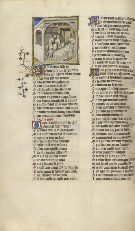 A Woman Meeting with Her Lover while Her Husband Sleeps; Paris, France; about 1405; Tempera colors, gold leaf, and ink
