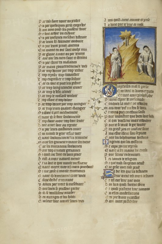 Empedokles Burning in the Crater of Aetna; Paris, France; about 1405; Tempera colors, gold leaf, and ink on parchment