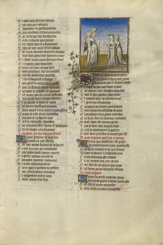 Venus Speaking to the Personifications of Shame and Anxiety; Paris, France; about 1405; Tempera colors, gold leaf, and ink