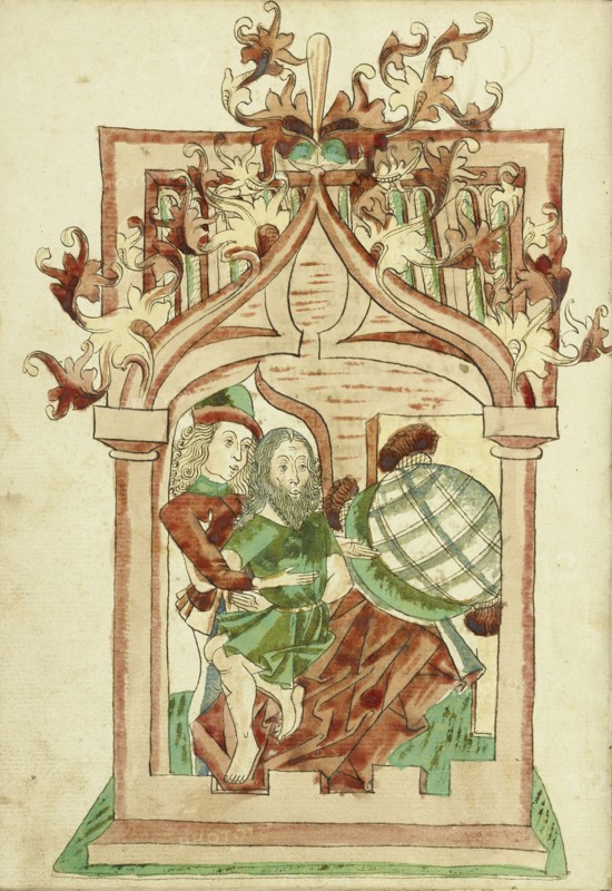 King Avenir and the Hermit; Follower of Hans Schilling, German, active 1459 - 1467, from the Workshop of Diebold Lauber German