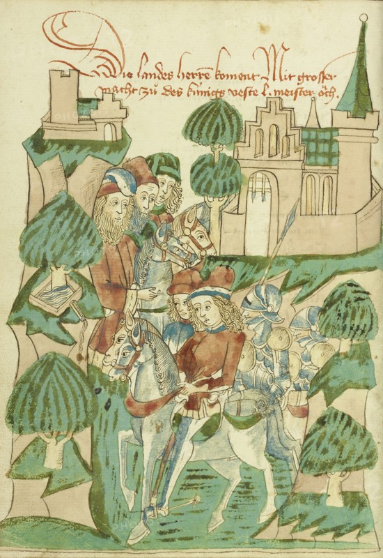 King Avenir with Nobles and Masters; Follower of Hans Schilling, German, active 1459 - 1467, from the Workshop of Diebold