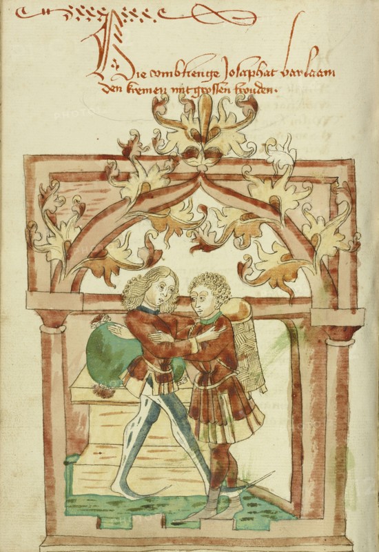 Josaphat and Barlaam Greeting Each Other; Follower of Hans Schilling, German, active 1459 - 1467, from the Workshop of Diebold