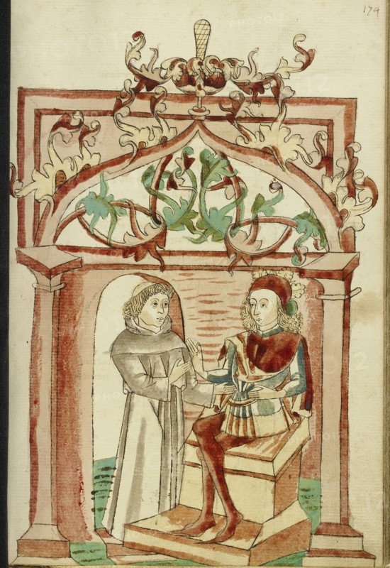 Josaphat Enthroned Speaking to Barlaam Dressed as a Monk; Follower of Hans Schilling, German, active 1459 - 1467)