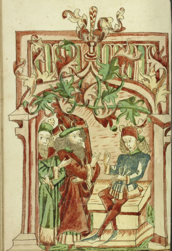 King Avenir and a Doctor come to Josaphat; Follower of Hans Schilling, German, active 1459 - 1467, from the Workshop of Diebold