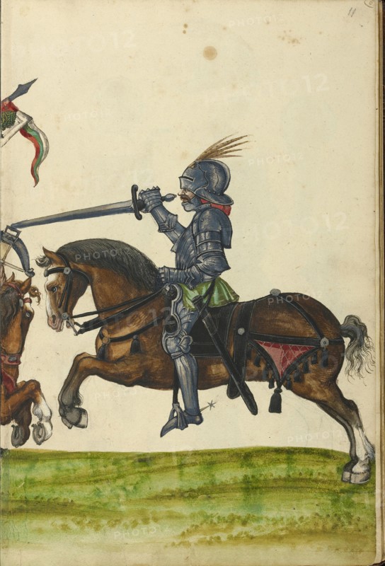 Three Horsemen in Armor from the Time of Emperor Sigismund; Augsburg, probably, Germany; about 1560 - 1570; Tempera colors