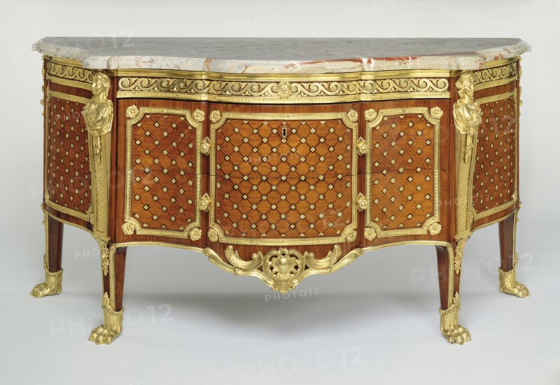 Commode; Gilles Joubert, French, 1689 - 1775, Paris, France; 1769; Oak veneered with kingwood, tulipwood, holly, bloodwood