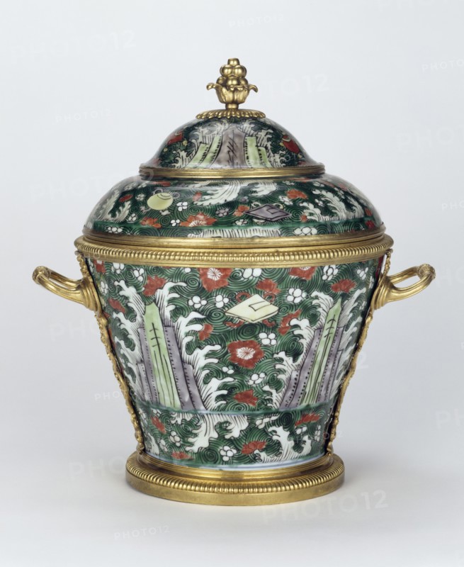 Lidded Vase; China; porcelain about 1650 - 1680; mounts about 1715 - 1720; Hard-paste porcelain; gilt bronze mounts; 34.3 x 32.4