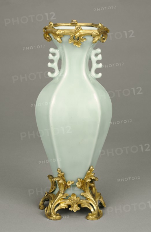 Vase; China; porcelain about 1740; mounts about 1745 - 1750; Hard-paste porcelain; celandon ground color; gilt bronze mounts
