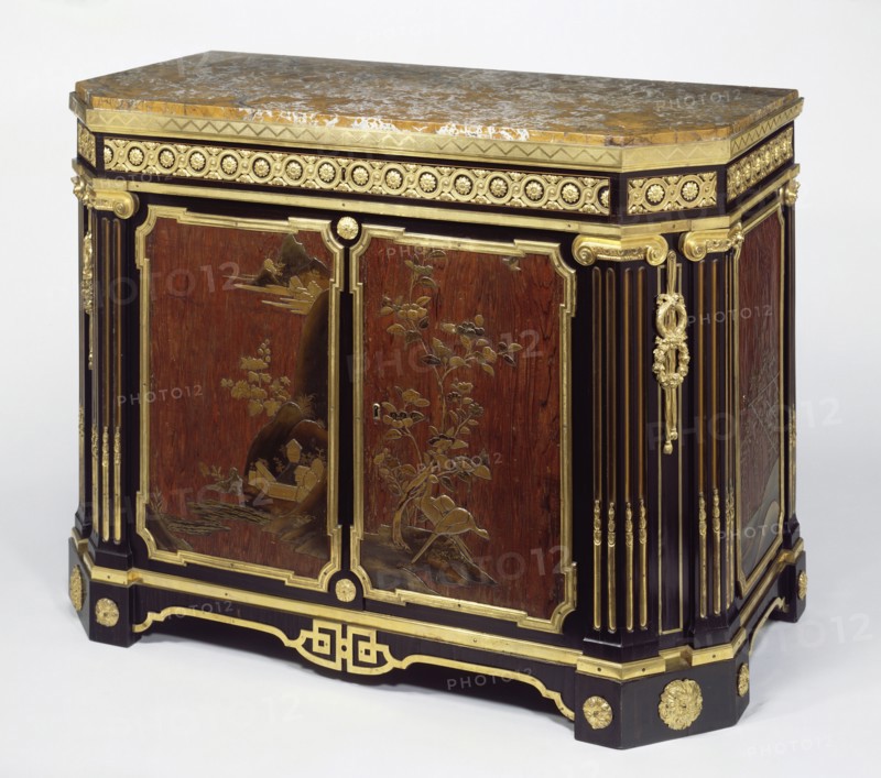 Cabinet; Joseph Baumhauer, French, died 1772, Paris, France; about 1765; Oak veneered with ebony, tulipwood, maple, Japanese