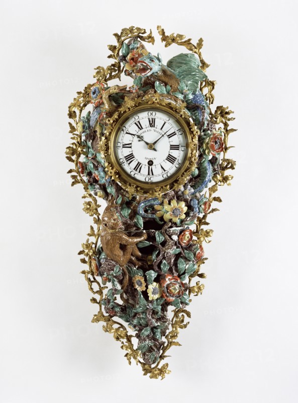 Wall Clock, Pendule d'alcove, Clock movement by Charles Voisin, French, 1685 - 1761, master 1710), Chantilly Porcelain