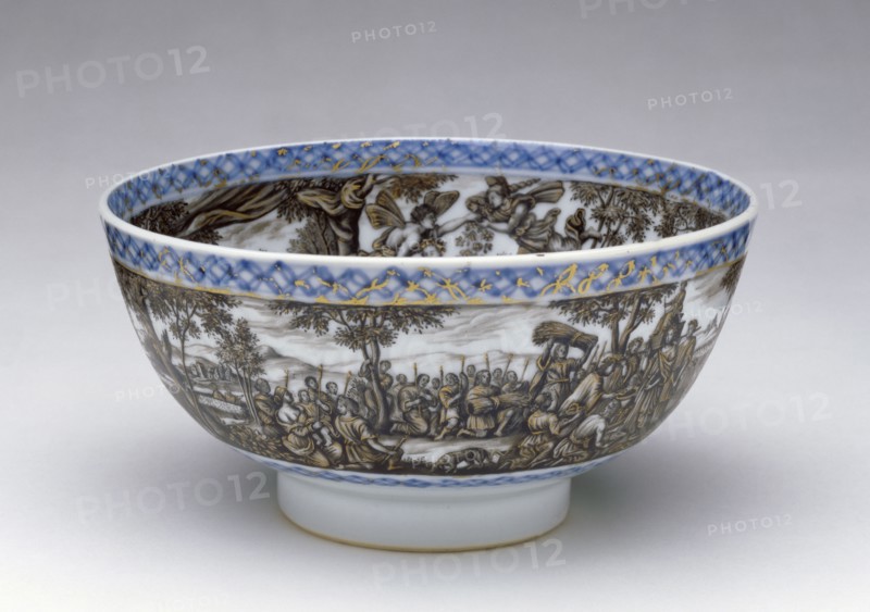 Bowl; Painting attributed to Ignaz Preissler, German, 1676 - 1741, Kangxi, China; porcelain about 1700; painted decoration