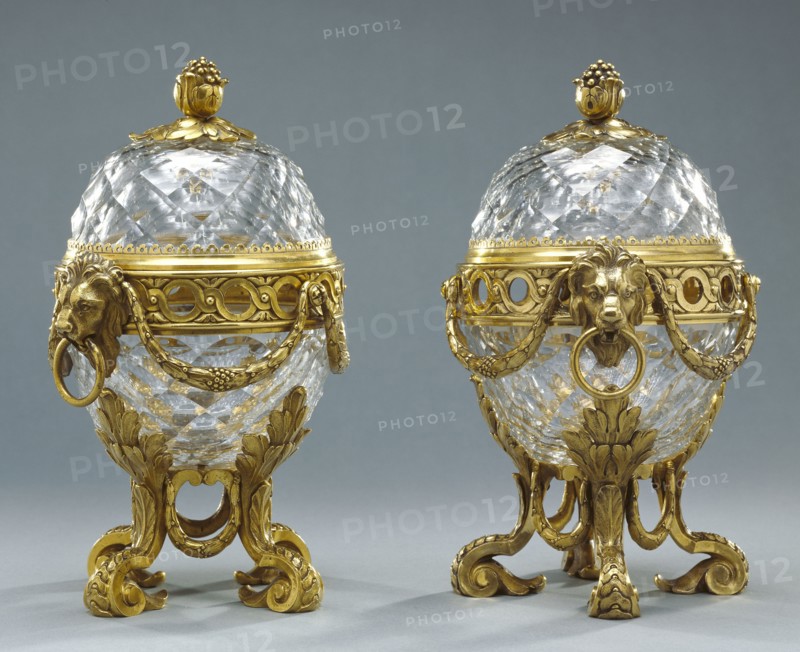 Pair of Lidded Bowls; Paris, France; about 1775; Glass; gilt bronze mounts
