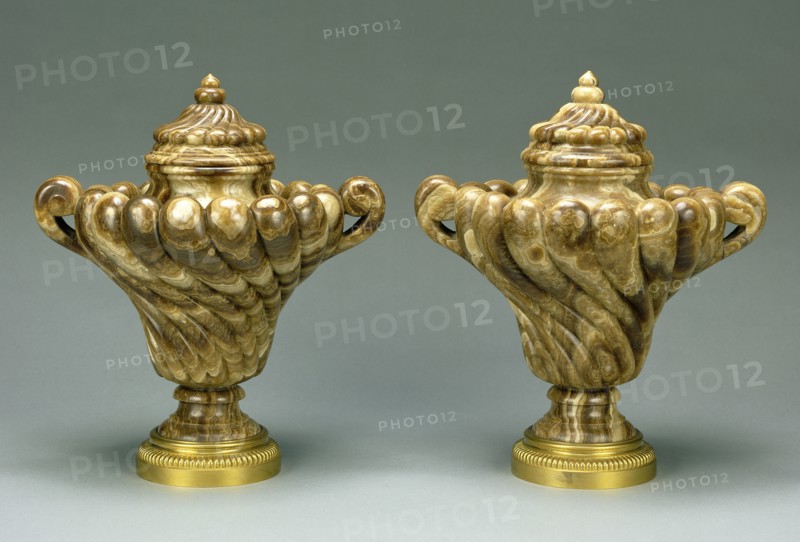 Pair of Lidded Vases; about 1700; Marble and gilt bronze