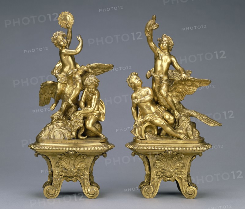Pair of Firedogs; about 1700; Gilt bronze