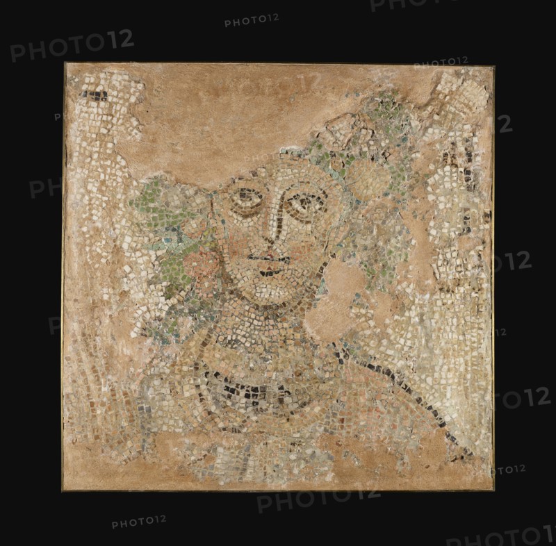 Fragment of a Mosaic Floor with Head of a Season; Eastern Mediterranean, ?, 6th century; Mosaic of stone and glass tesserae