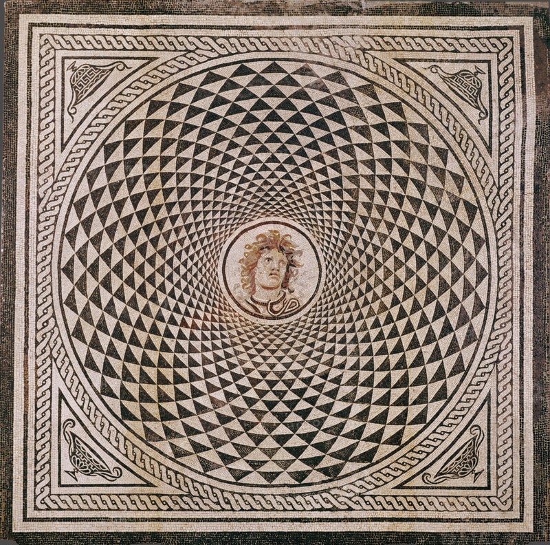 Mosaic Floor with Medusa; Rome, Italy; about 115 - 150; Stone tesserae; 270.5 × 270.5 cm, 1745.8949 kg, 106 1,2 × 106 1,2 in