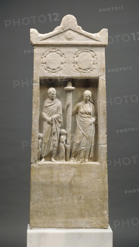 Gravestone of a Prominent Family; Asia Minor; about 150 B.C; Marble; 151.4 × 57 × 11.5 cm, 59 5,8 × 22 7,16 × 4 1,2 in