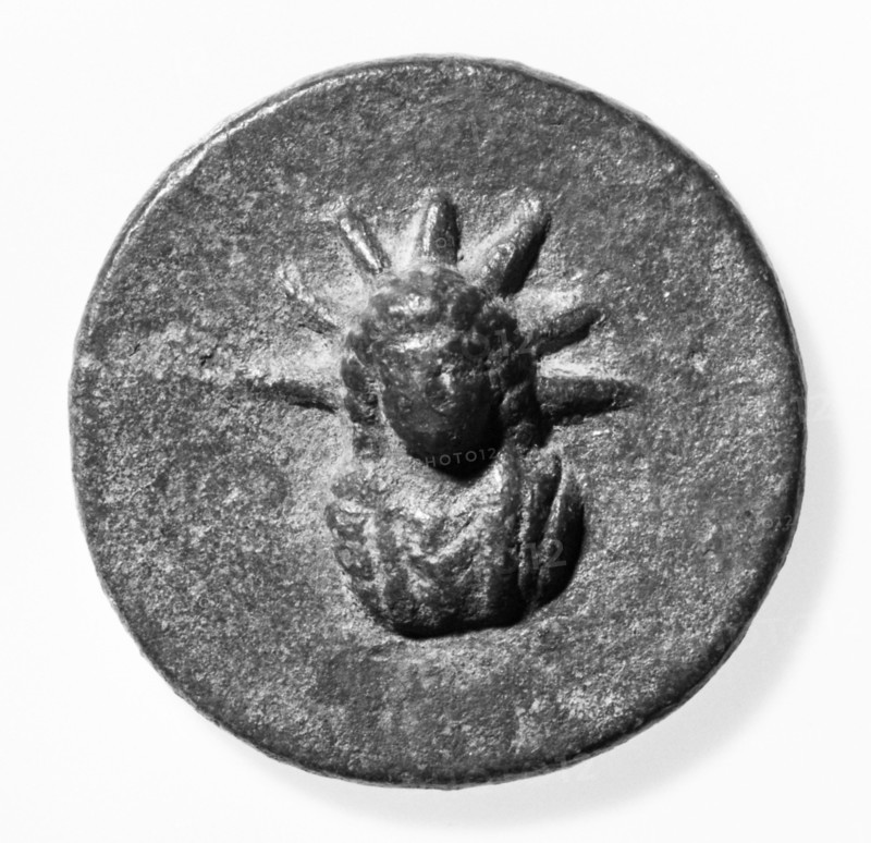 Medallion with Bust of Helios; Asia Minor, ?, 1st century B.C. - 1st century A.D; Bronze; 1.5 × 1.4 cm, 9,16 × 9,16 in