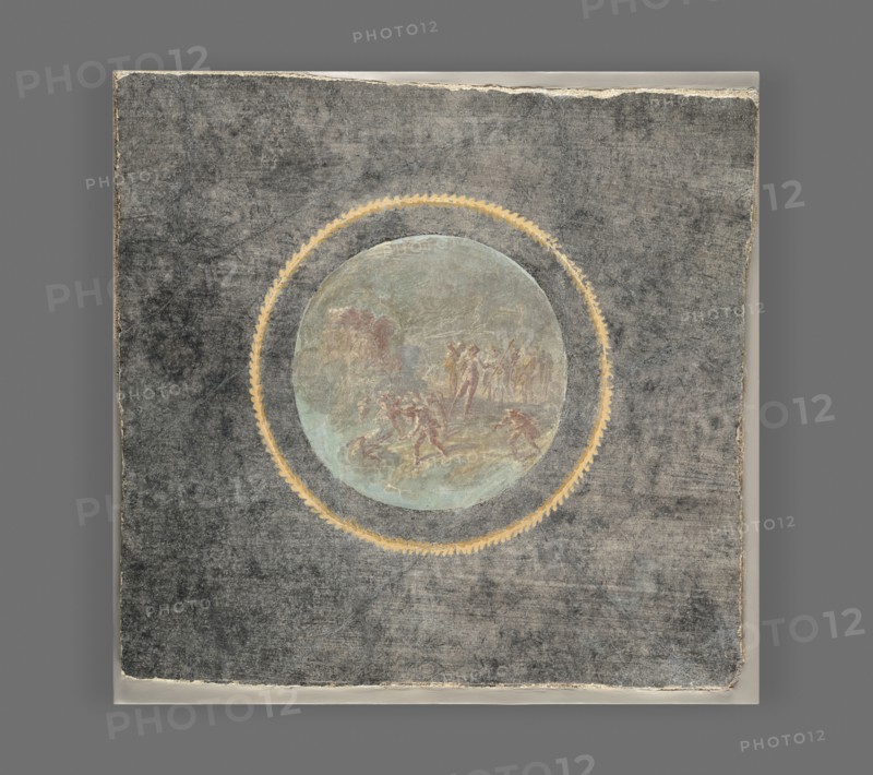 Fresco Fragment with Herakles and Hesione; Italy; A.D. 50–79; Fresco; 37 × 37 cm, 14 9,16 × 14 9,16 in